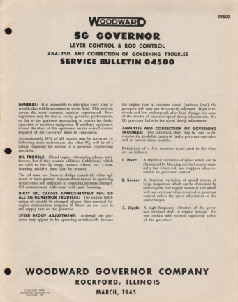WOODWARD SERVICE BULLETIN No  04500 FOR THE TYPE SG GOVERNOR 